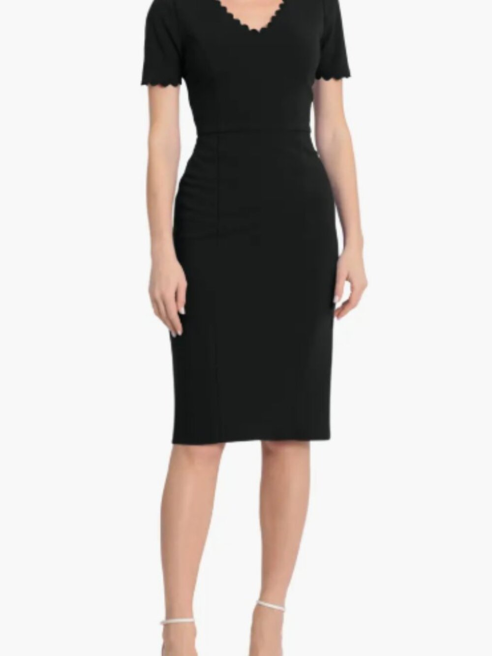Maggy London Black Scalloped V-Neck Midi Dress Size 14